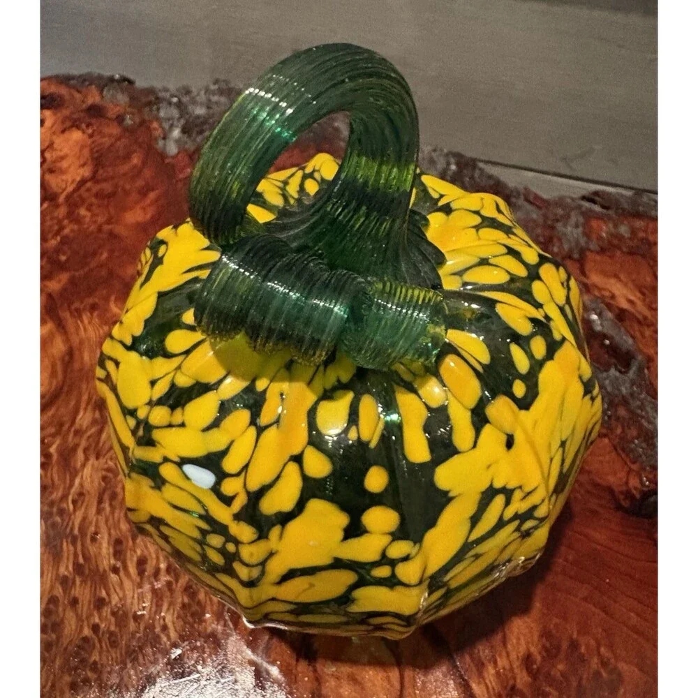 Hand Blown Art Glass Pumpkin Halloween Fall Decor Used